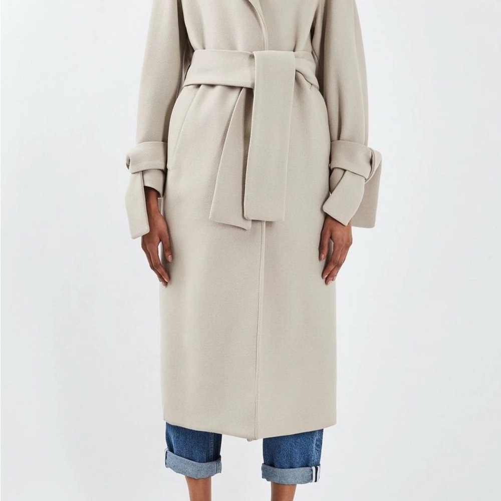 Topshop Boutique 100% Wool Beige Belted Coat
